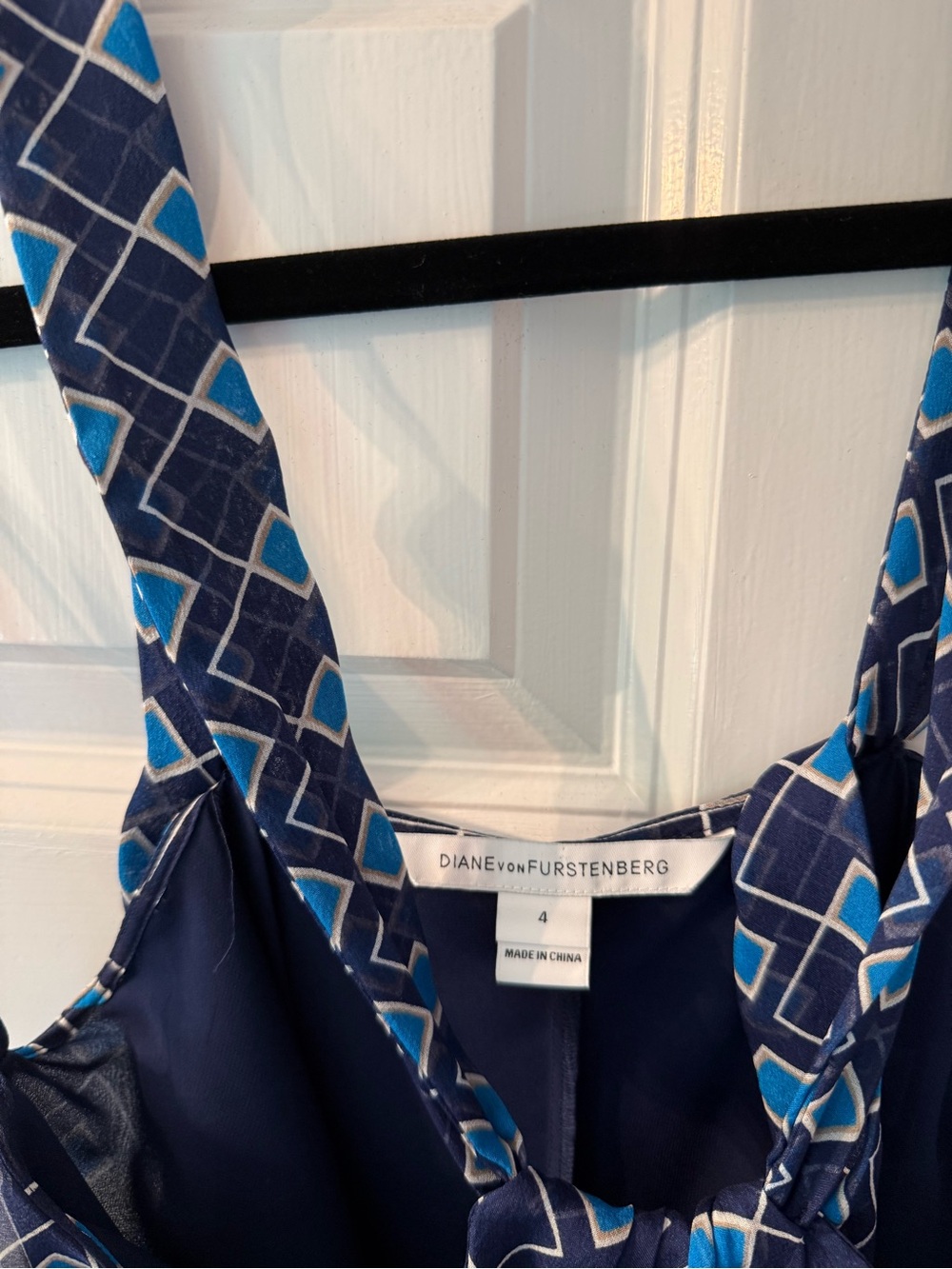 Diane Von Furstenberg Navy Maxi Dress with Bright Blue Geometric Motif